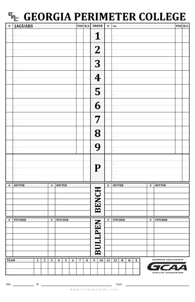 Custom College Baseball Dugout Cards | Charts With College in Dugout Lineup Card Template
