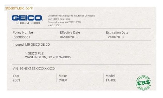Fake Geico Insurance Card Template Stoatmusic In Insurance in Proof Of Insurance Card Template