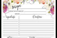 Floral Quarter Sheet Recipe Card regarding Recipe Card Design Template