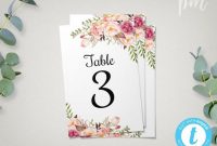 Floral Wedding Table Numbers Template, 4X6 Printable Table intended for Table Number Cards Template