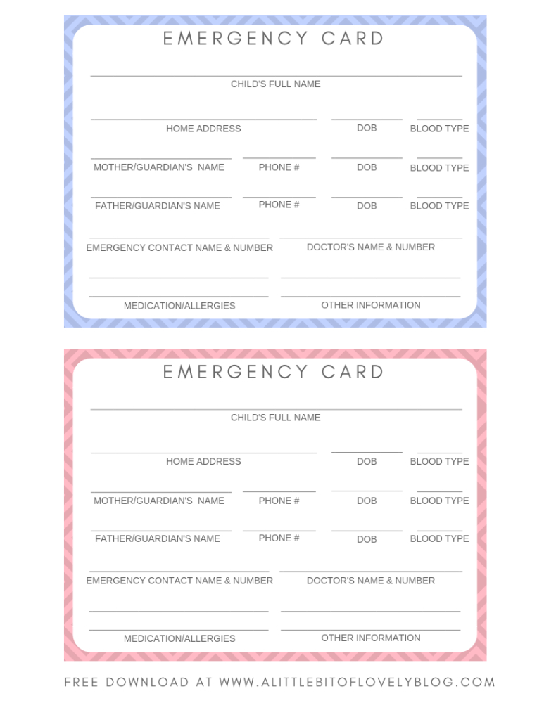 Free Printable Emergency Cards For Your Kids - Lifestyle within Emergency Contact Card Template