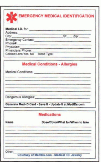 Free Printable Medical Id Cards | Medical Id Wallet Size intended for Medical Alert Wallet Card Template