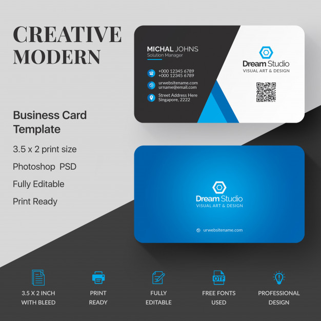 Free Psd | Blue And White Business Card for Psd Visiting Card Templates
