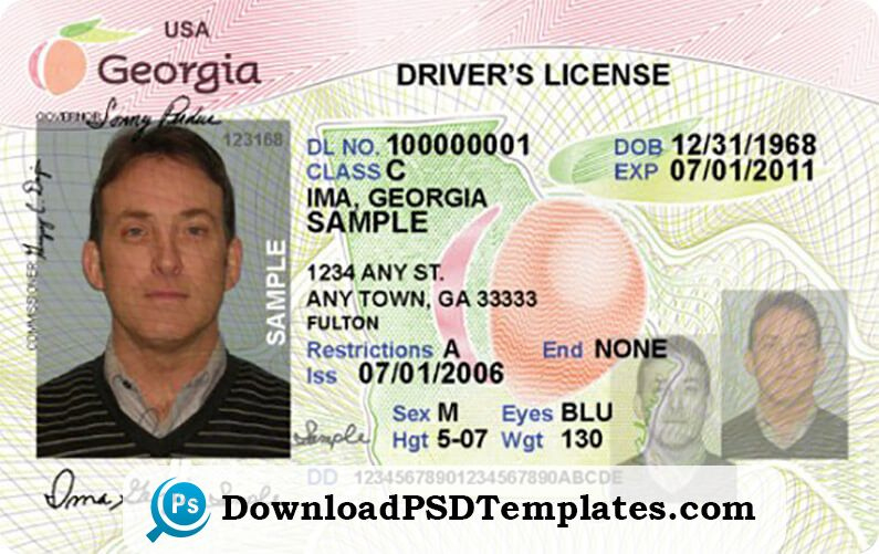 Georgia Driver's License [Editable Psd Template Download inside Georgia Id Card Template