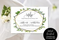 Green Wedding Rsvp Cards, Wedding Reply Attendance Acceptance Cards, Rsvp  Template Printable Editable Wedding Download Simple Rsvp Insert within Acceptance Card Template