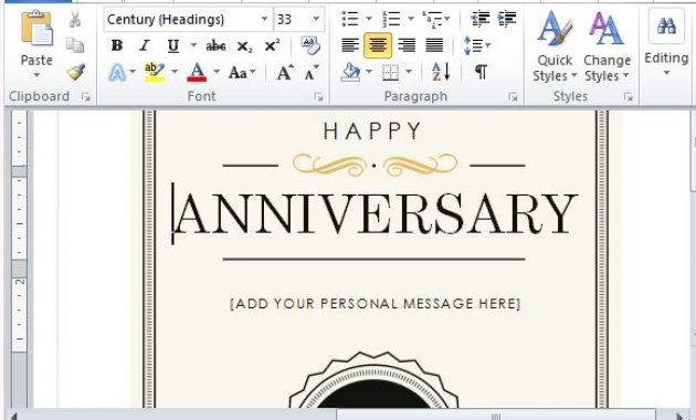 How To Create A Printable Anniversary Gift Certificate in Word Anniversary Card Template