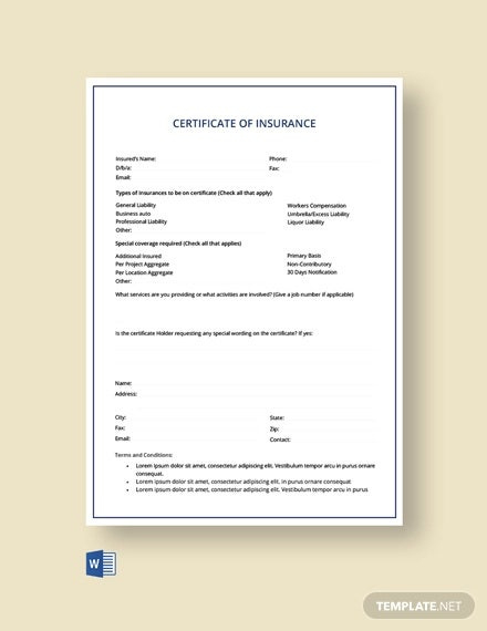 Insurance Certificate Template – 10+ Free Word, Pdf intended for Proof Of Insurance Card Template