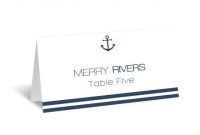 Nautical Wedding Place Card Template Foldover Navy Anchor intended for Fold Over Place Card Template