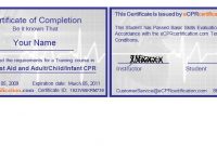 Online Cpr & First Aid Certification – Certificate Sample for Cpr Card Template