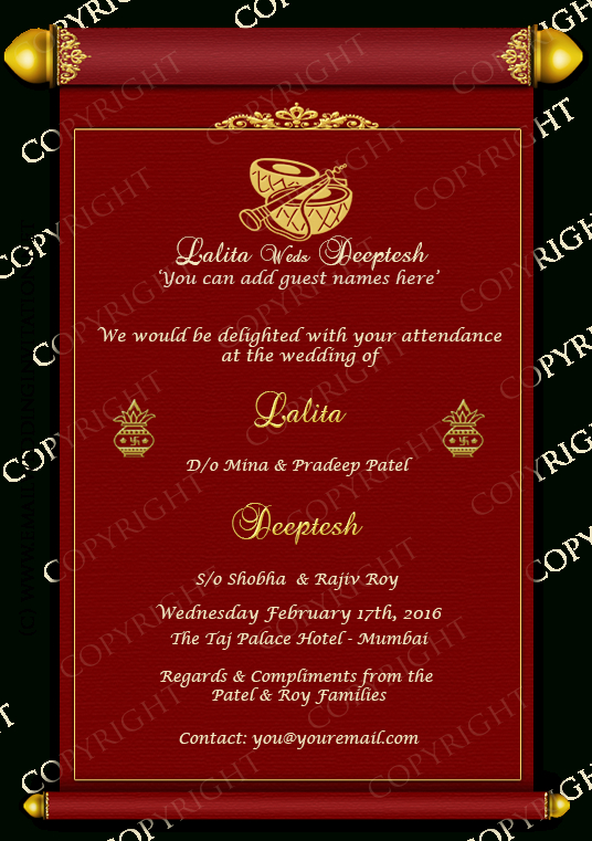 Ornate Scroll Wedding E-Card - Edit Online And Send Via pertaining to Indian Wedding Cards Design Templates