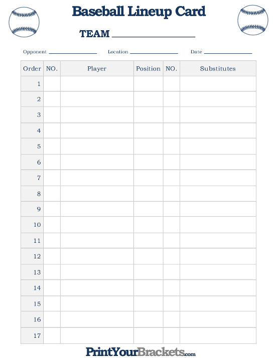Printable Baseball Lineup Card - Free | Baseball Lineup with regard to Free Baseball Lineup Card Template