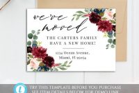 Printable Burgundy Moving Card Template, Editable We've Moved Card, Floral  Moving Announcement, Editable New Home Card,address Card Template within Moving Home Cards Template