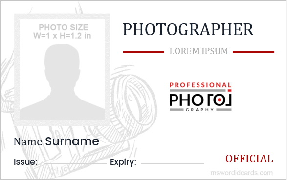 Printable Photographer Id Card Templates | Microsoft Word Id intended for Photographer Id Card Template