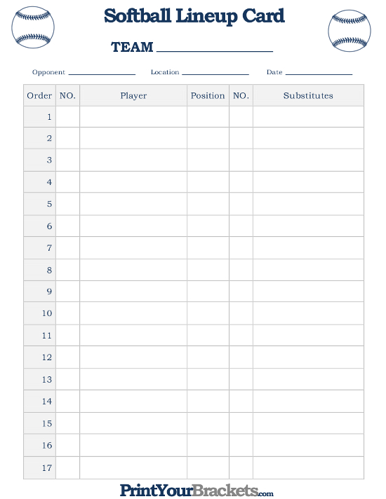 Printable Softball Lineup Card - Free | Baseball Lineup throughout Softball Lineup Card Template