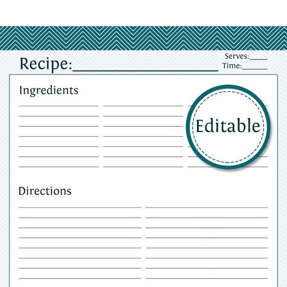 Recipe Card, Full Page - Fillable - Printable Pdf - Teal with regard to Fillable Recipe Card Template