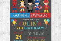 Superheroes Birthday Invitation, Avengers Invitation regarding Superhero Birthday Card Template
