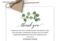 Sympathy Thank You Card Printable With Greenery For Life in Sympathy Thank You Card Template