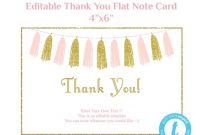 Thank You Card Template Flat Note Card Editable Card Pink Gold Baby Shower  Girl, Printable Thank Yous, Pink And Gold Tassels Download Taspg with regard to Thank You Card Template For Baby Shower