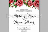 Watercolor Rose, Peony, Anemone Wedding Invitation Card with Church Wedding Invitation Card Template