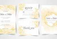 Watercolor Wedding Invitation Card Template Set With Golden throughout Celebrate It Templates Place Cards