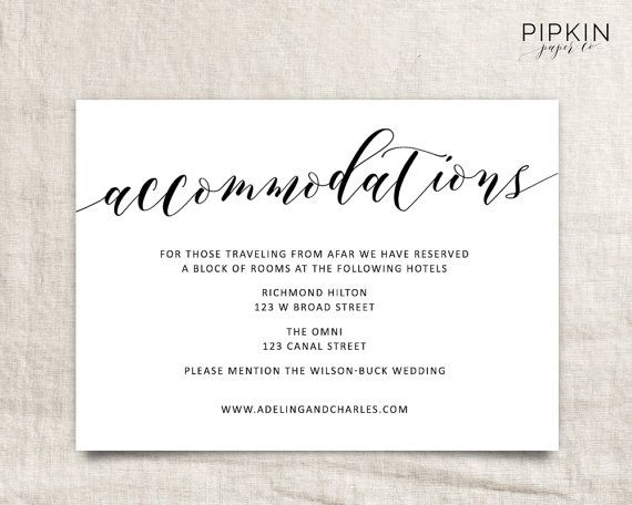 Wedding Accommodations Template | Printable Accommodations throughout Wedding Hotel Information Card Template