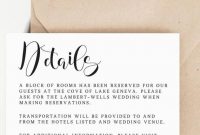 Wedding Details Card Template Wedding Information Card within Wedding Hotel Information Card Template