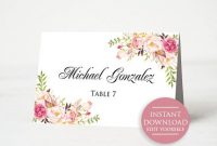 Wedding Place Card Printable Template, Floral Table Place Cards, Rustic  Place Card, Editable Name Card, Place Card Template, Name Card pertaining to Michaels Place Card Template