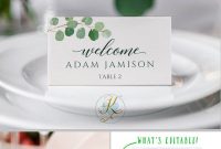 Wedding Place Card Template Tent | Eucalyptus Leaves within Table Place Card Template Free Download