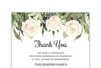 White Roses Funeral Thank You Card For Guests Custom with regard to Sympathy Thank You Card Template