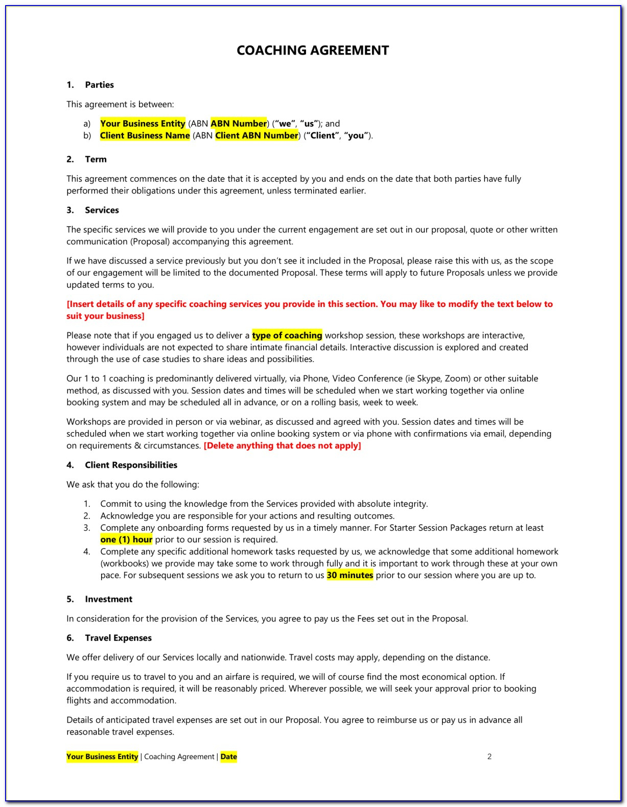 Business Coaching Agreement Form pertaining to Best Business Coaching Contract Template