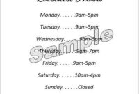 Business Hours Sign/Hours Of Operation Sign Editable And for Awesome Printable Business Hours Sign Template