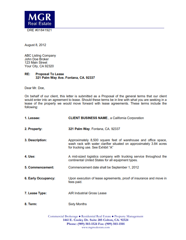 Commercial Lease Proposal Letter Samples &amp; Templates Download in Best Business Lease Proposal Template