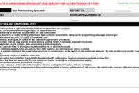 Data Warehousing Specialist Job Description Example intended for Amazing Data Warehouse Business Requirements Template