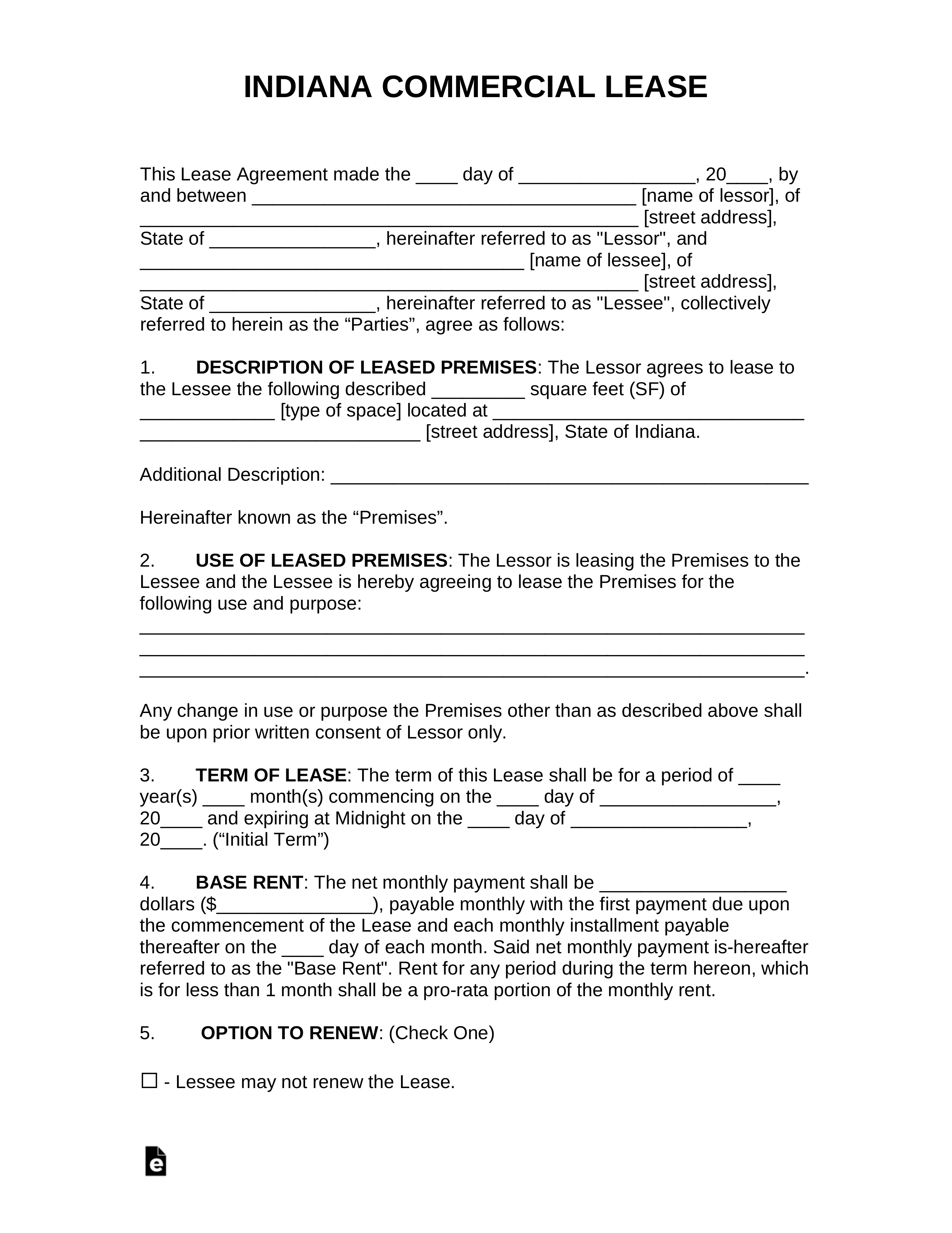 Free Indiana Commercial Lease Agreement Template - Pdf pertaining to Business Lease Agreement Template