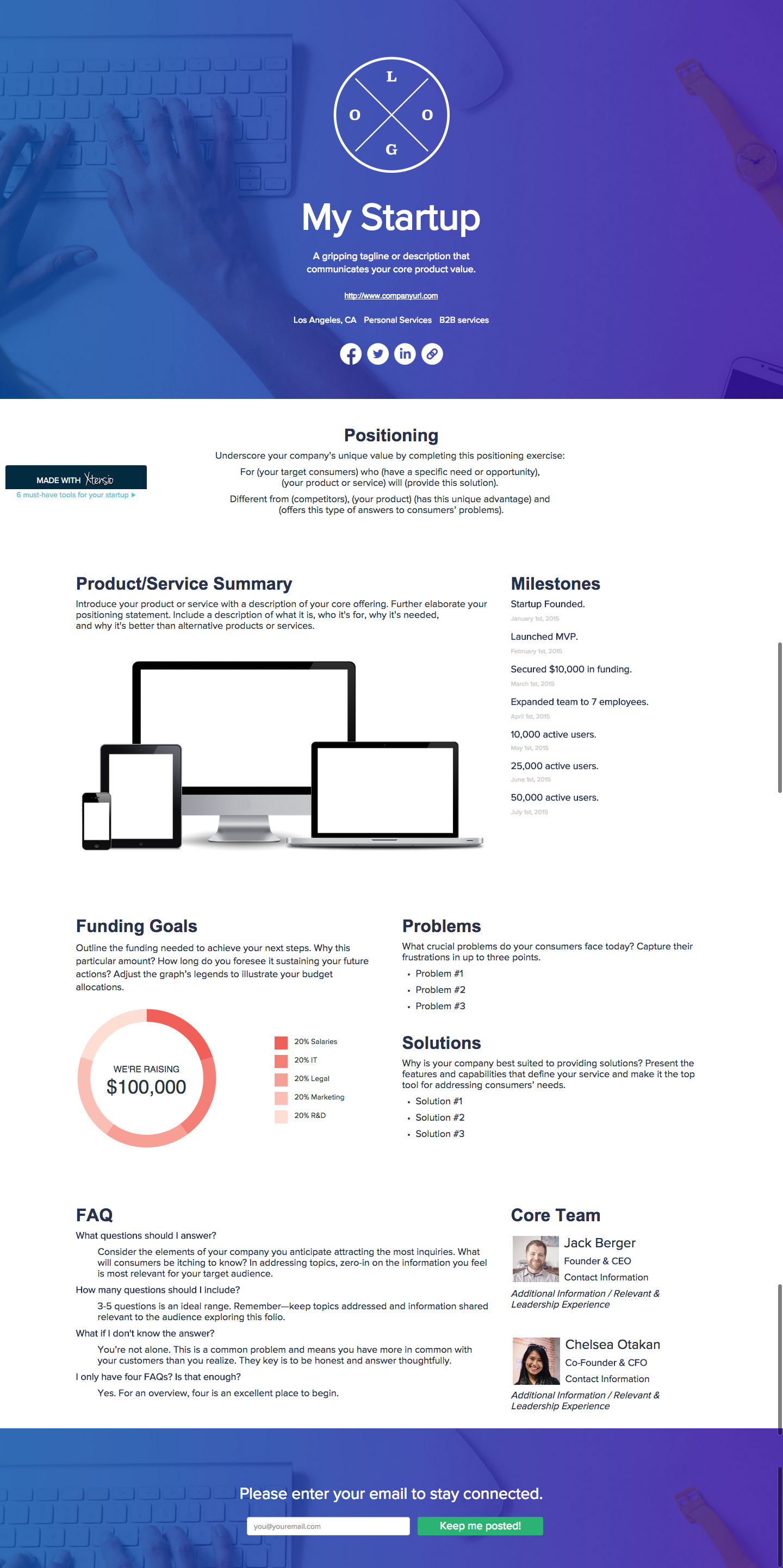 Free One Pager Template | Page Builder - Xtensio! | One throughout Amazing One Page Business Summary Template