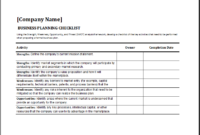 Ms Excel Business Planning Checklist Template | Excel for Awesome Business Process Questionnaire Template