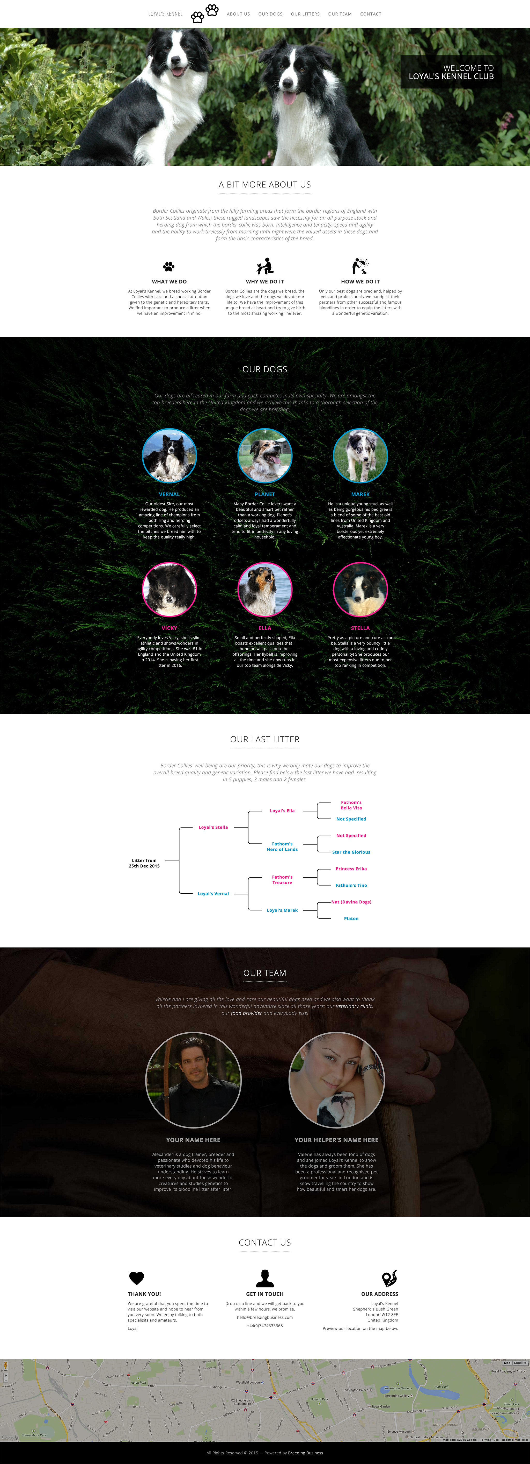 One-Page Dog Breeding Website Template For Dog Breeders with Best Dog Breeding Business Plan Template