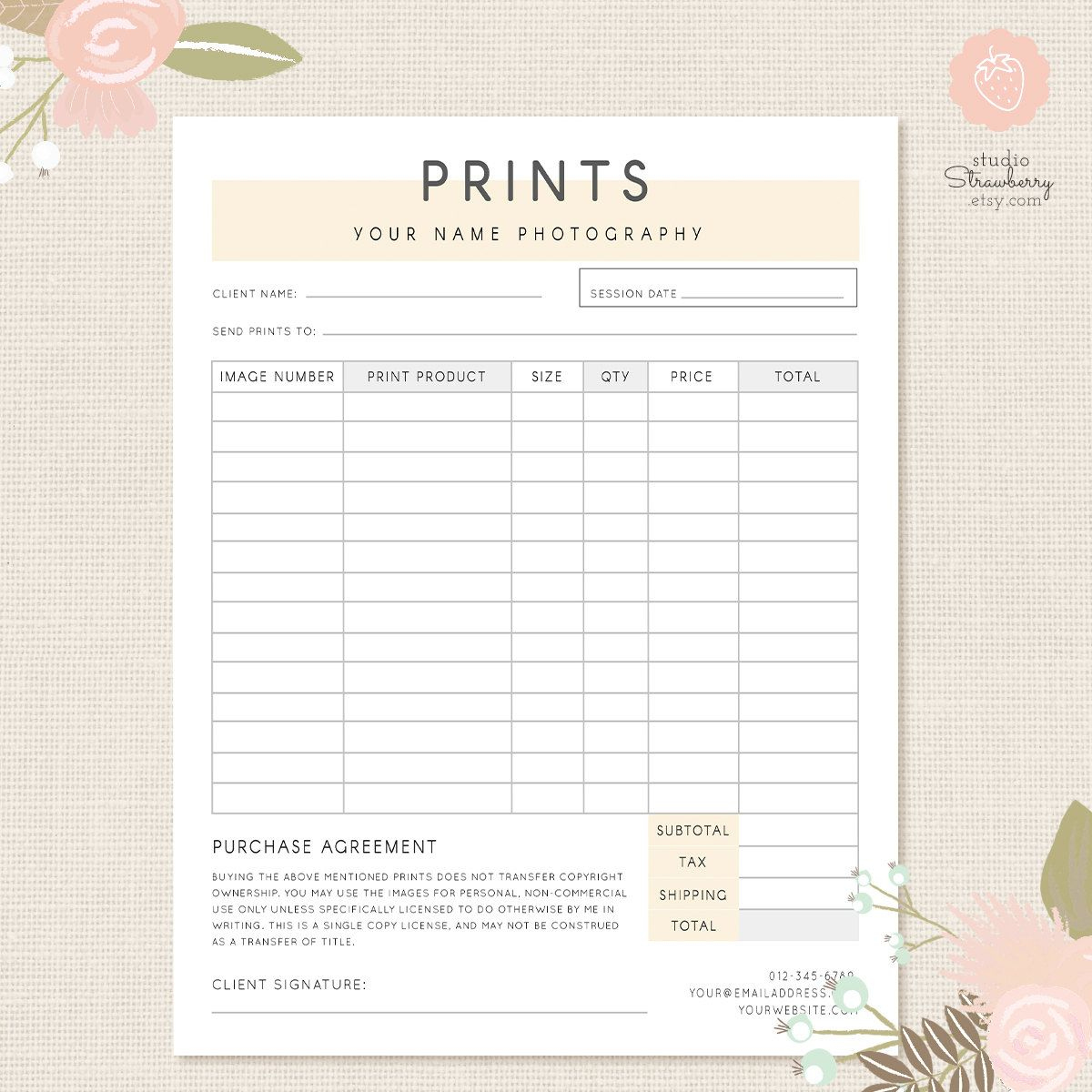 Order Form Template, Photography Order Form, Photography pertaining to Photography Business Forms Templates