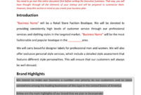 Retail Fashion Store Business Plan Template (Physical within Retail Business Proposal Template