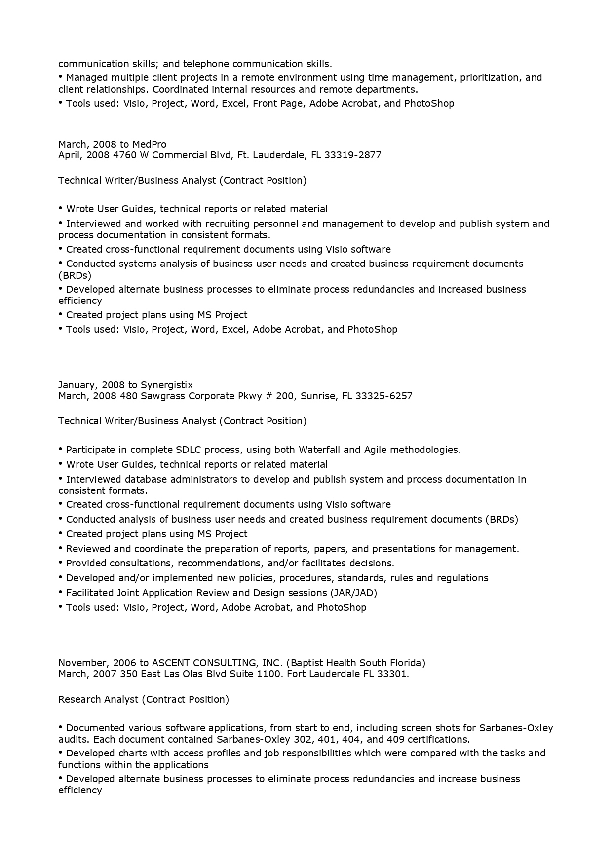 Technical Writer Business Analyst Resume regarding Business Analyst Documents Templates