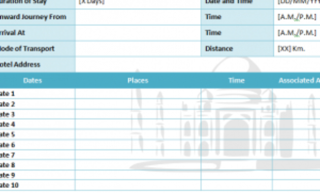 Travel Itinerary Template - My Excel Templates with Awesome 1 Page Business Plan Templates Free