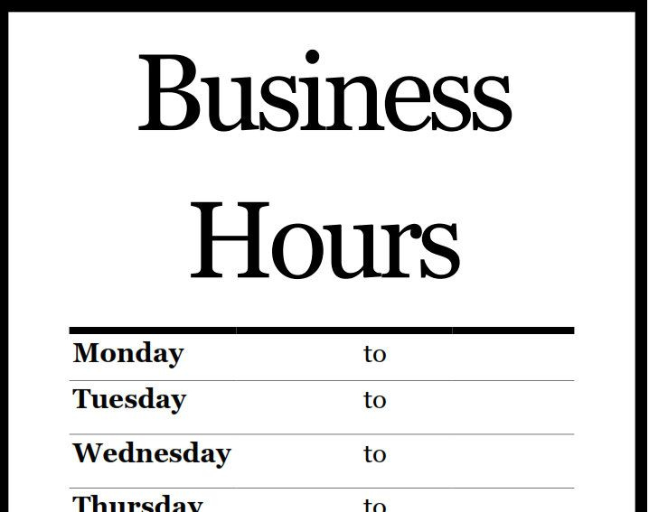 Uputa O Obvezi Izdavanja Računa Izvan Radnog Vremena with regard to Awesome Printable Business Hours Sign Template